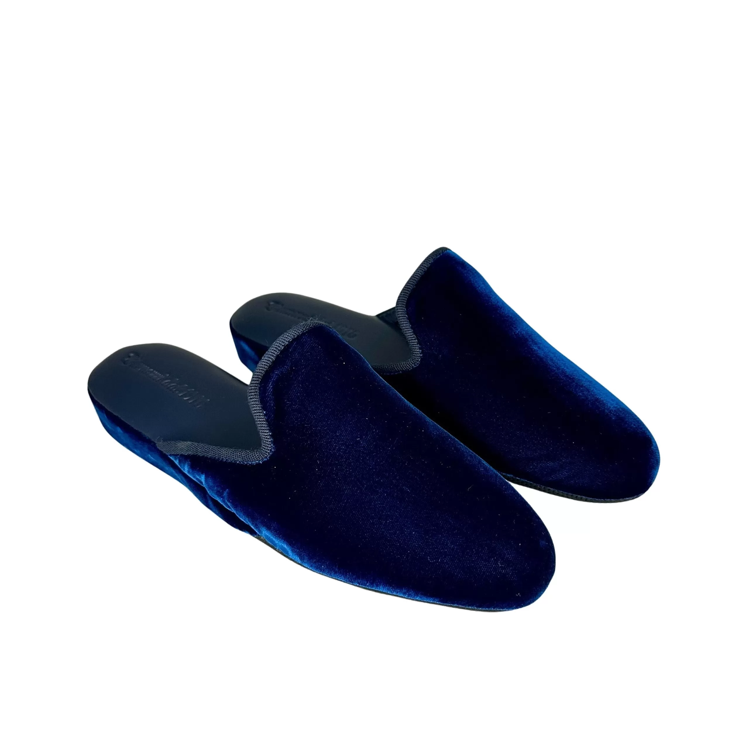 Ciabatta / Scendiletto In Pelle Velluto Blu Con Iniziali Personalizzate*Scarpe di Maremma Discount