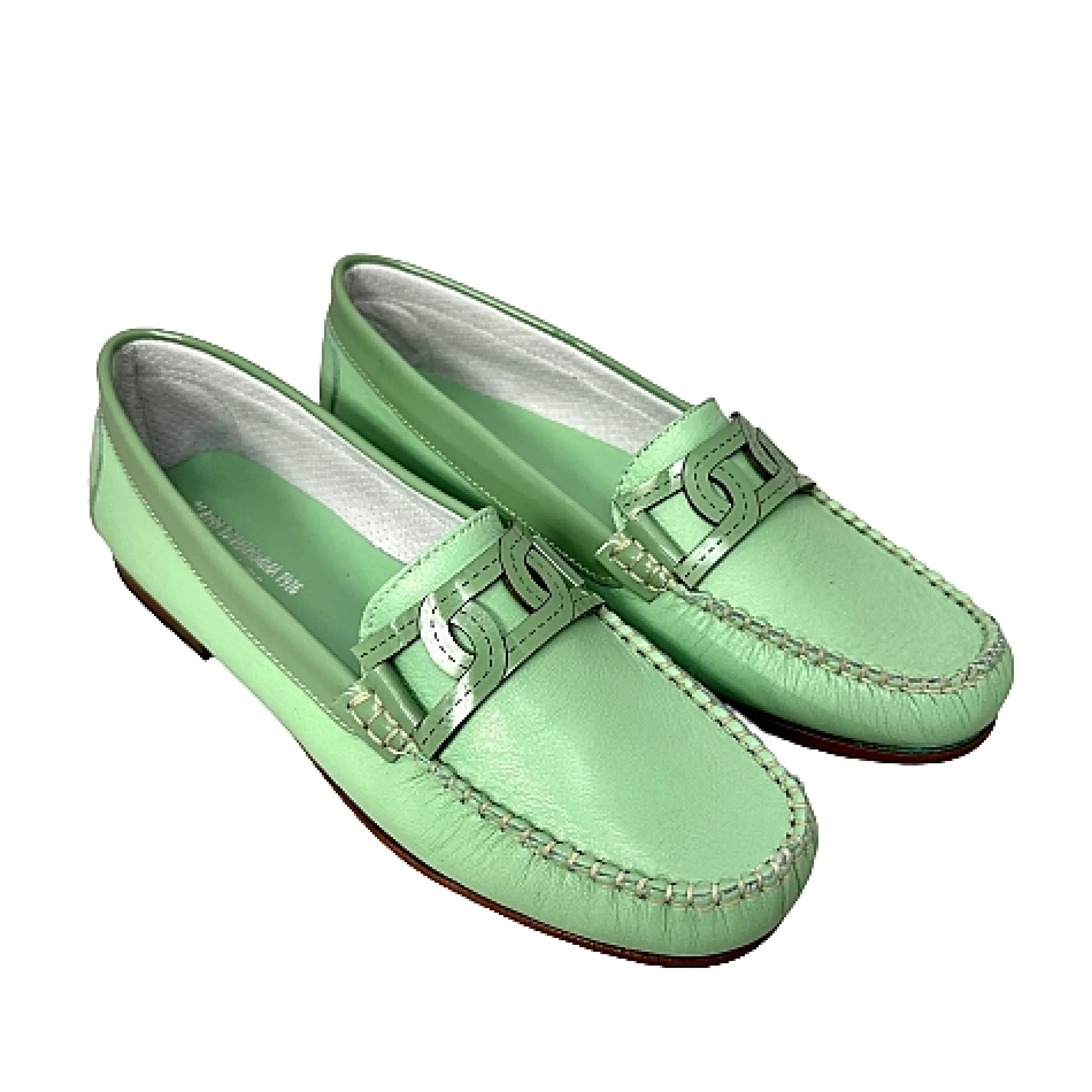 Mocassino Artigianale In Pelle E Vernice Verde Menta*Scarpe di Maremma Sale