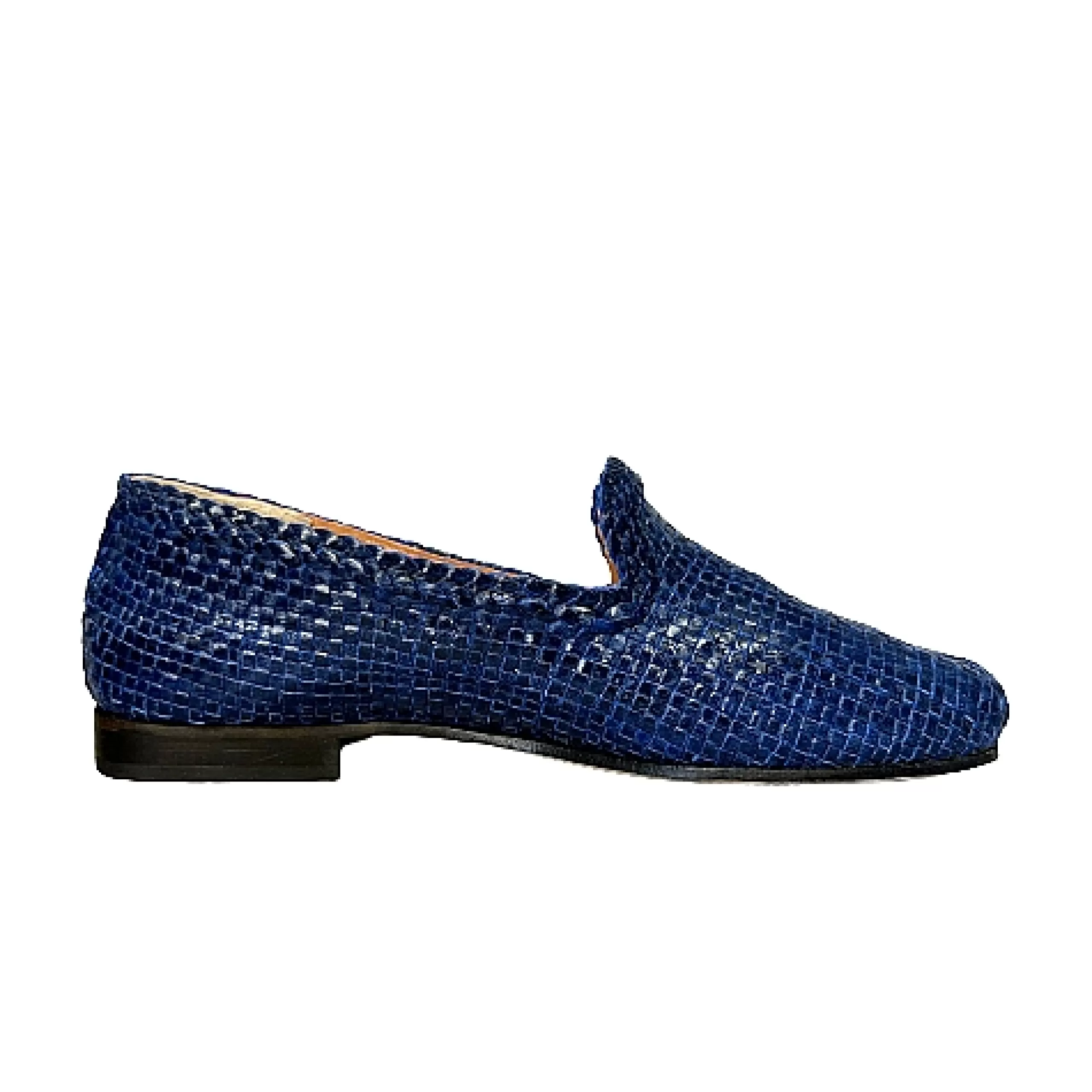 Mocassino Artigianale In Pelle Intrecciata Blu*Scarpe di Maremma Shop