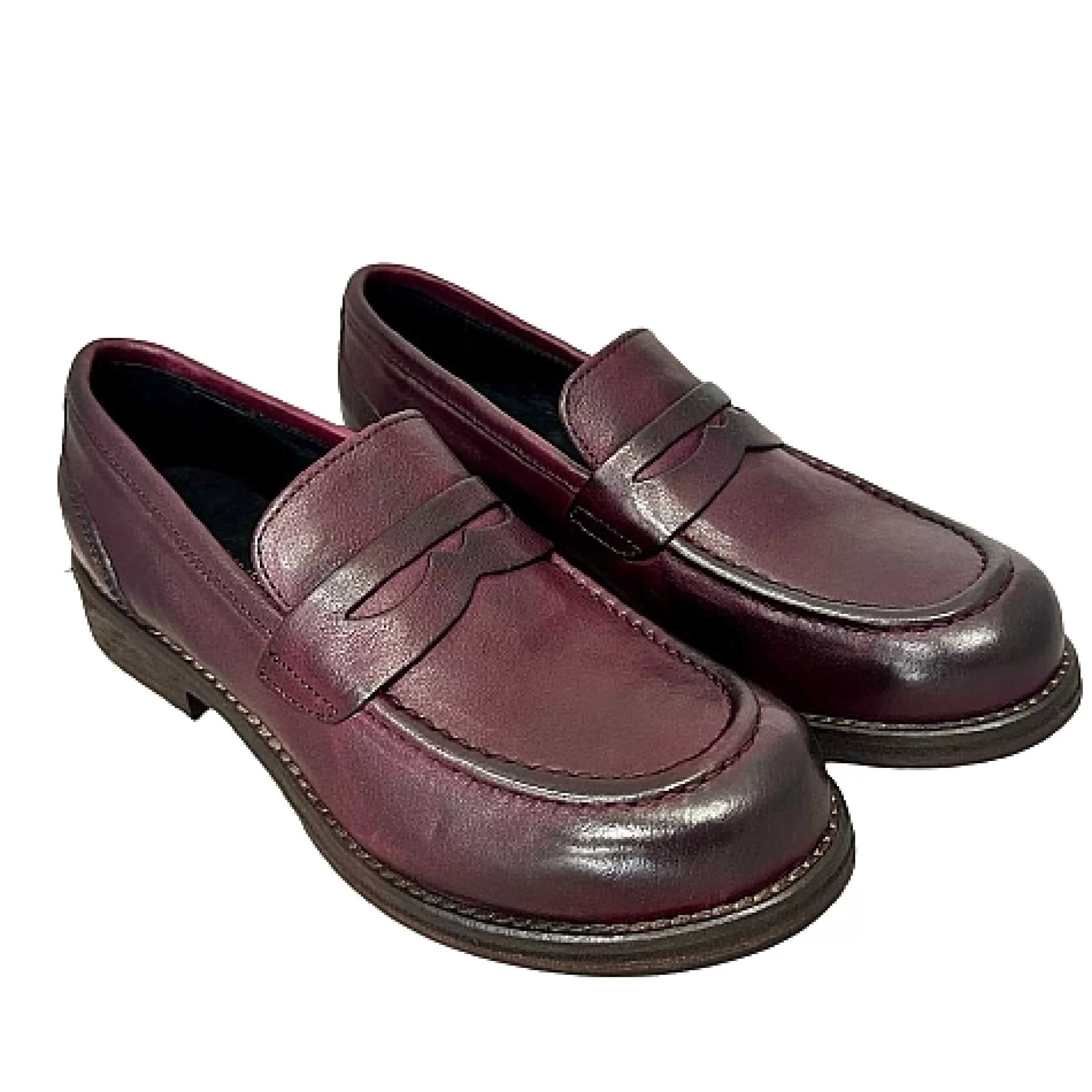 Mocassino In Pelle Tuffata Bordeaux Cucito Blake*Scarpe di Maremma Discount