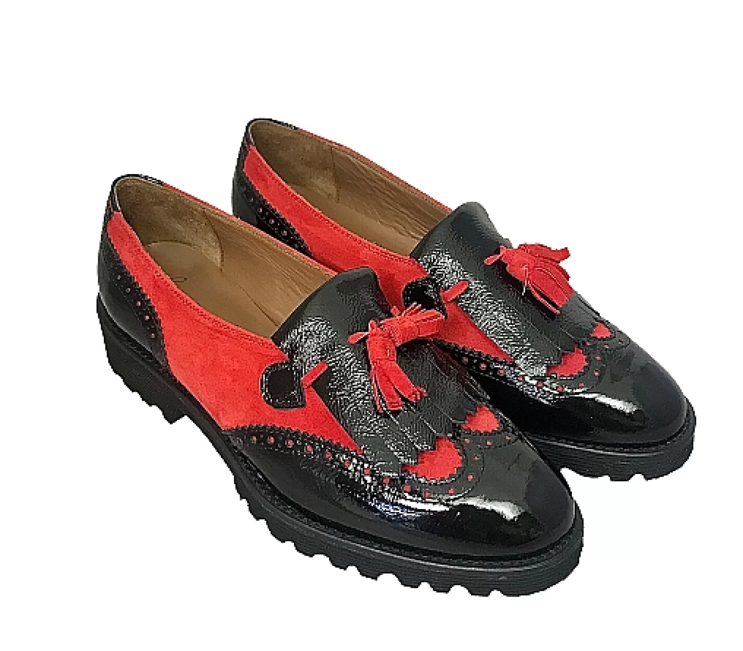 Mocassino Vernice Nera E Camoscio Rosso*Scarpe di Maremma New