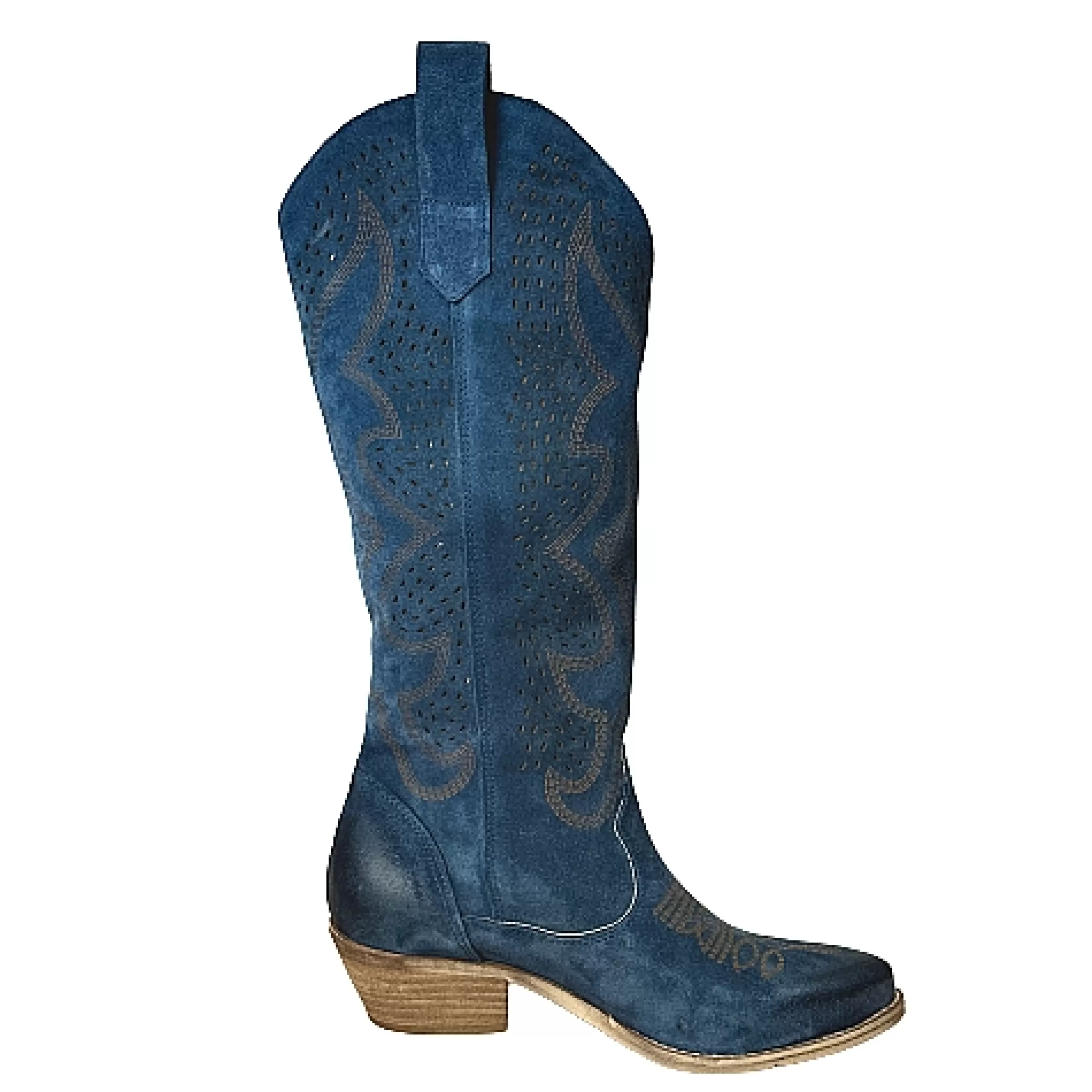 Texano Artigianale In Camoscio Laserato Blu Alto*Scarpe di Maremma Outlet